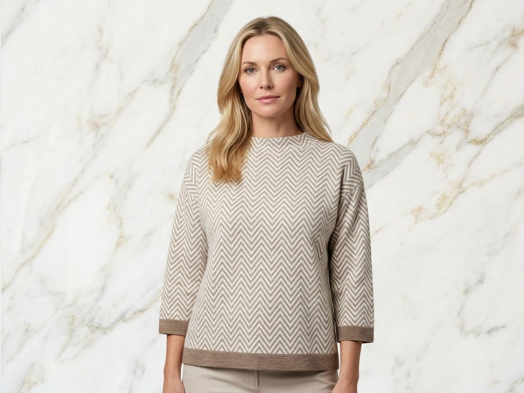 Feinstrickpulli mit Zick-Zack-Muster – Leichter Damen-Pullover mit Rundhals