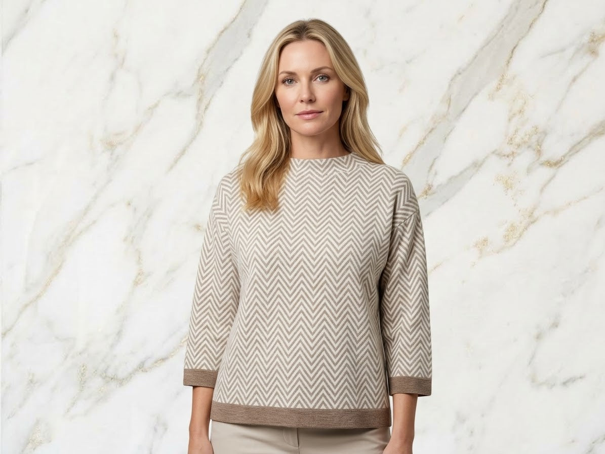 Feinstrickpulli mit Zick-Zack-Muster – Leichter Damen-Pullover mit Rundhals