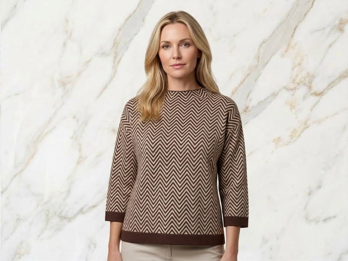 Feinstrickpulli mit Zick-Zack-Muster – Leichter Damen-Pullover mit Rundhals