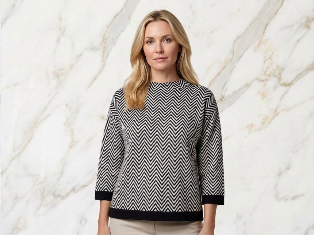 Feinstrickpulli mit Zick-Zack-Muster – Leichter Damen-Pullover mit Rundhals