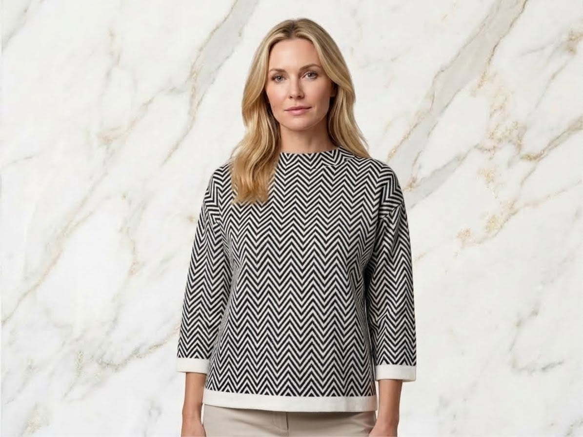 Feinstrickpulli mit Zick-Zack-Muster – Leichter Damen-Pullover mit Rundhals