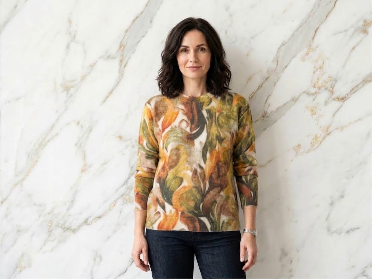 Flauschpulli mit Aquarell-Print – Eleganter Damen-Pullover für Herbst & Winter
