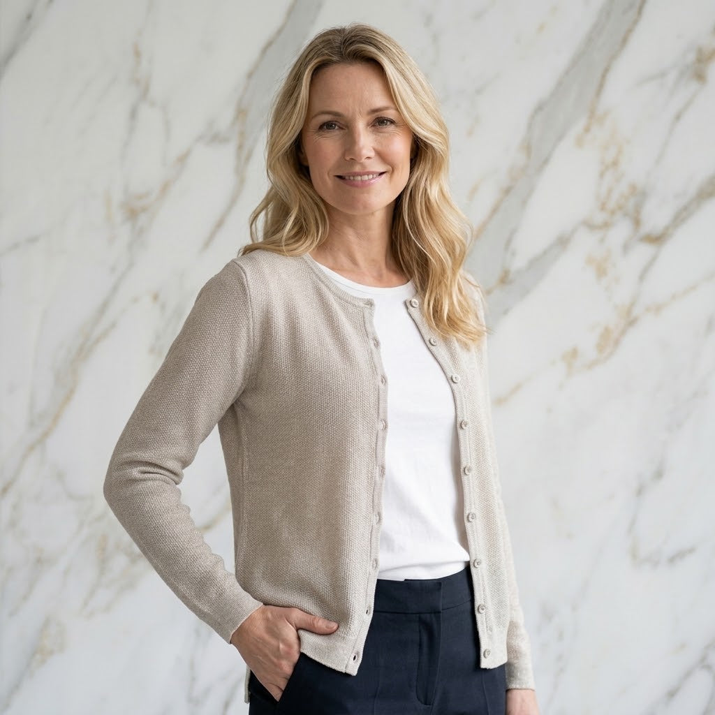Feinstrickjacke mit Lurex-Glanz – Elegante Damen-Strickjacke für Alltag & Anlass