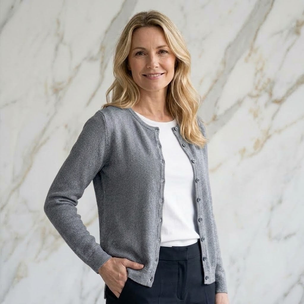 Feinstrickjacke mit Lurex-Glanz – Elegante Damen-Strickjacke für Alltag & Anlass
