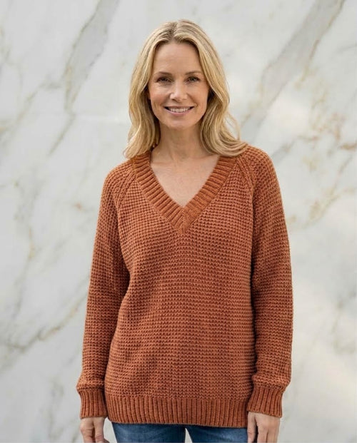 Chenille V-Ausschnitt Pulli