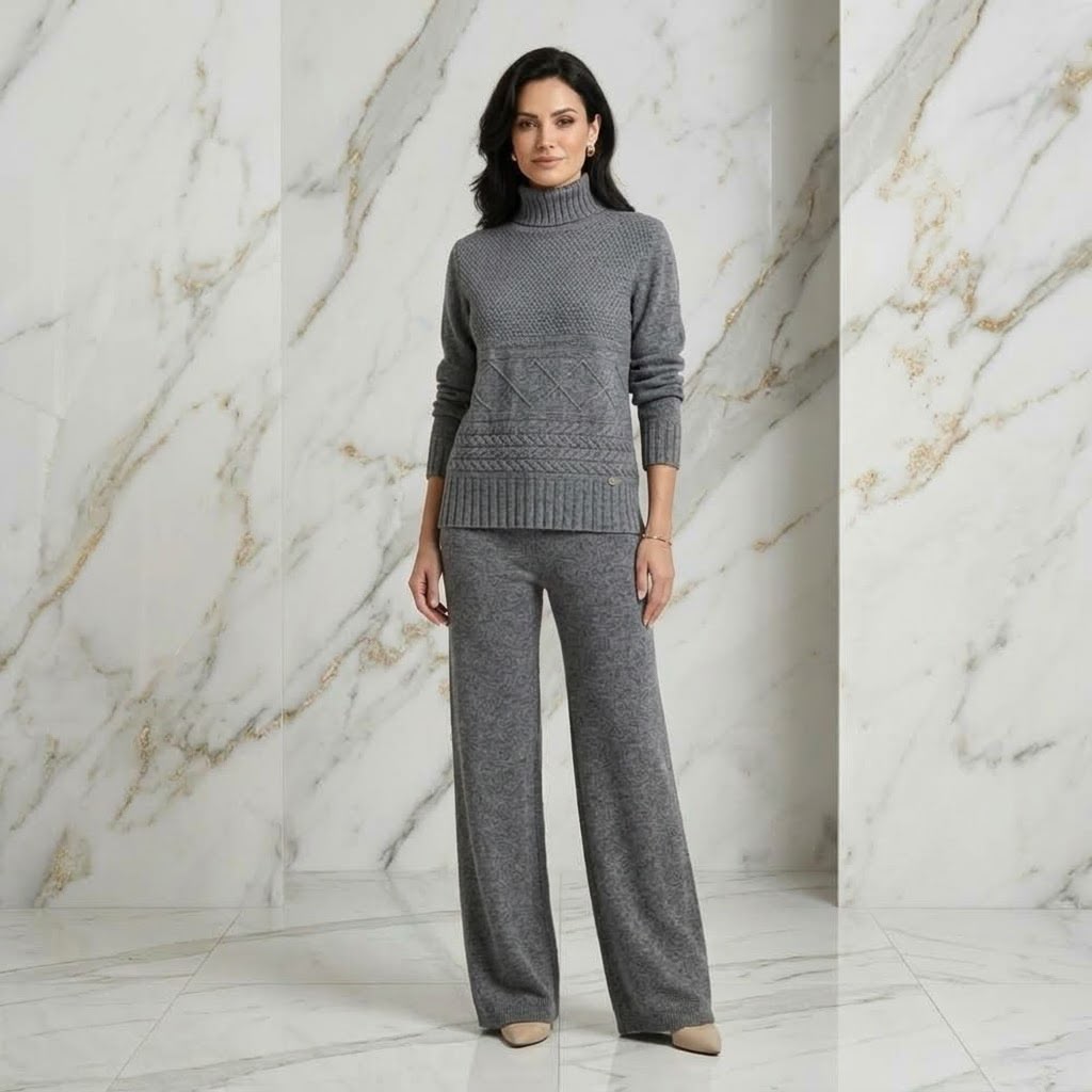 Kombi Rollkragen Pulli & Hose mit Zopfmuster