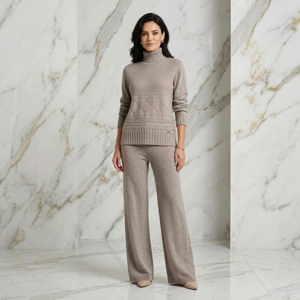 Kombi Rollkragen Pulli & Hose mit Zopfmuster