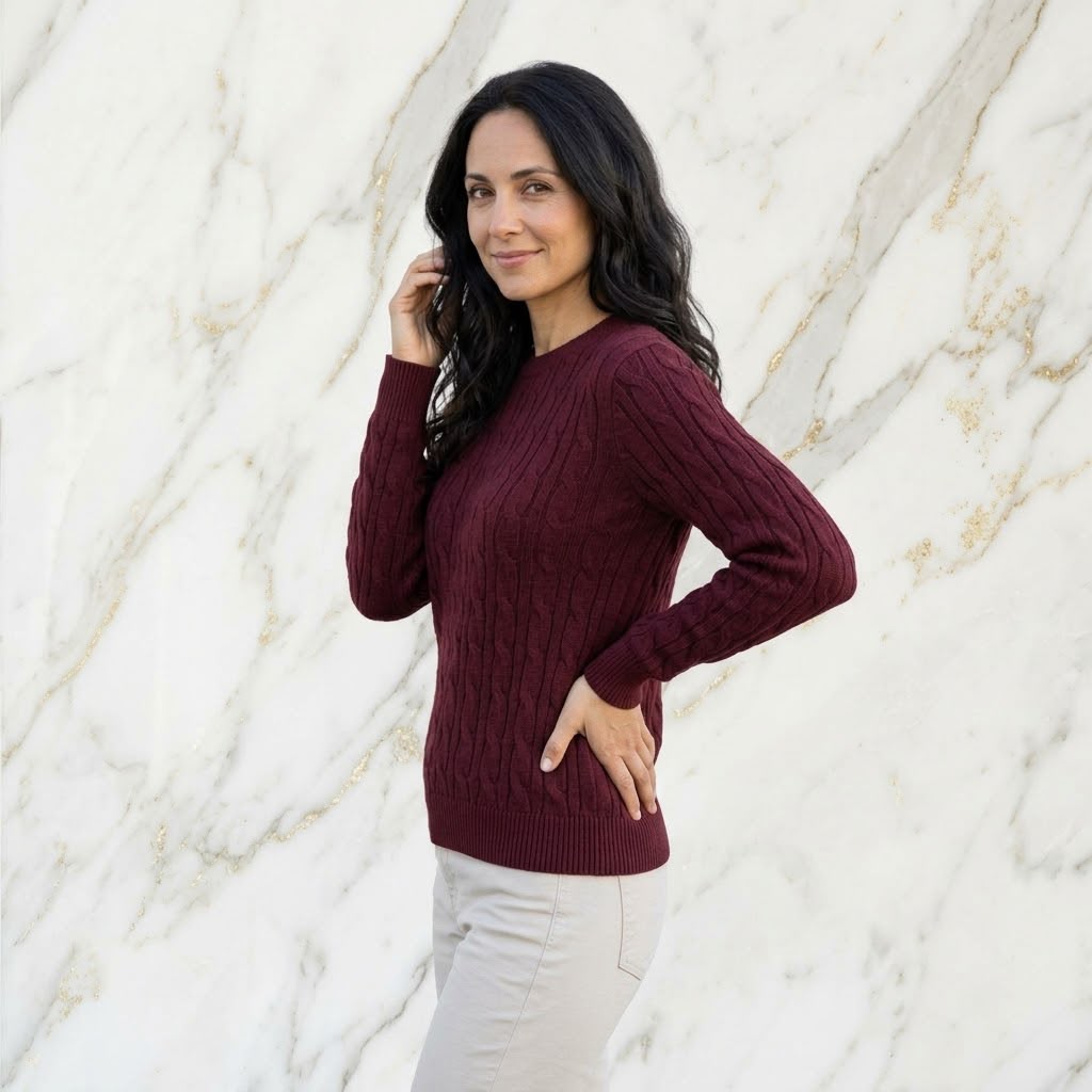 Langarm Feinstrickpulli Zopfmuster