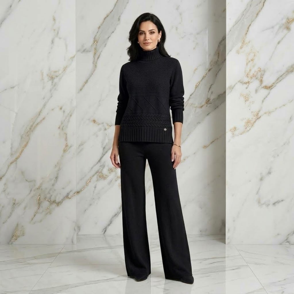 Kombi Rollkragen Pulli & Hose mit Zopfmuster