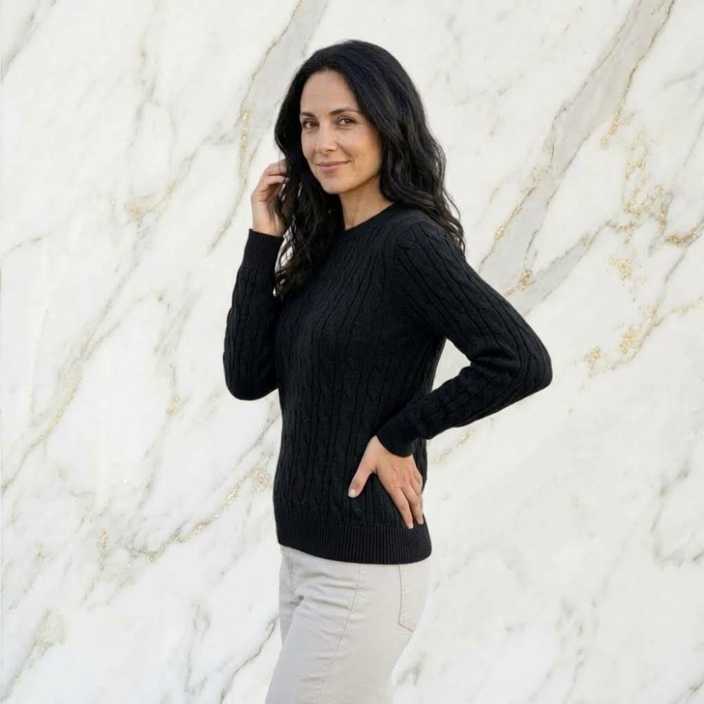 Langarm Feinstrickpulli Zopfmuster