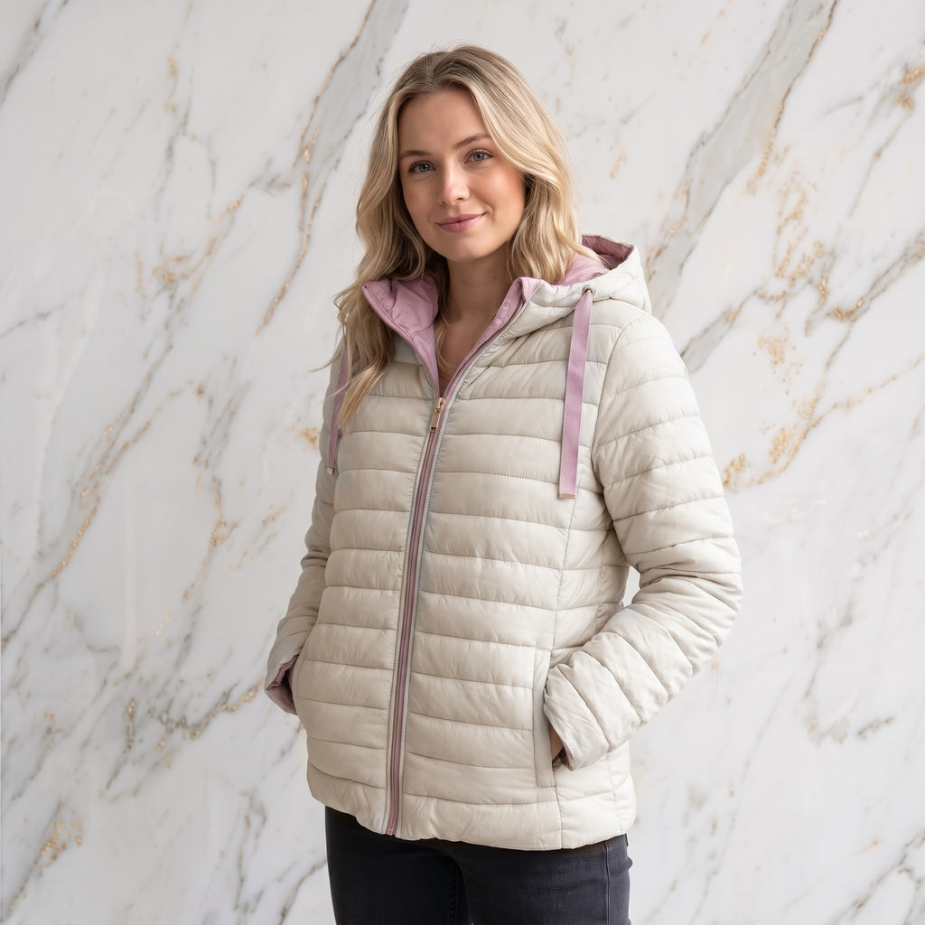 Wende Steppjacke mit abnehmbarer Kapuze mit Reissverschluss und Taschen
