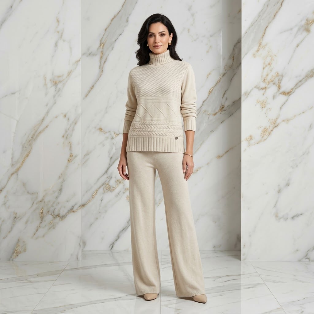 Kombi Rollkragen Pulli & Hose mit Zopfmuster